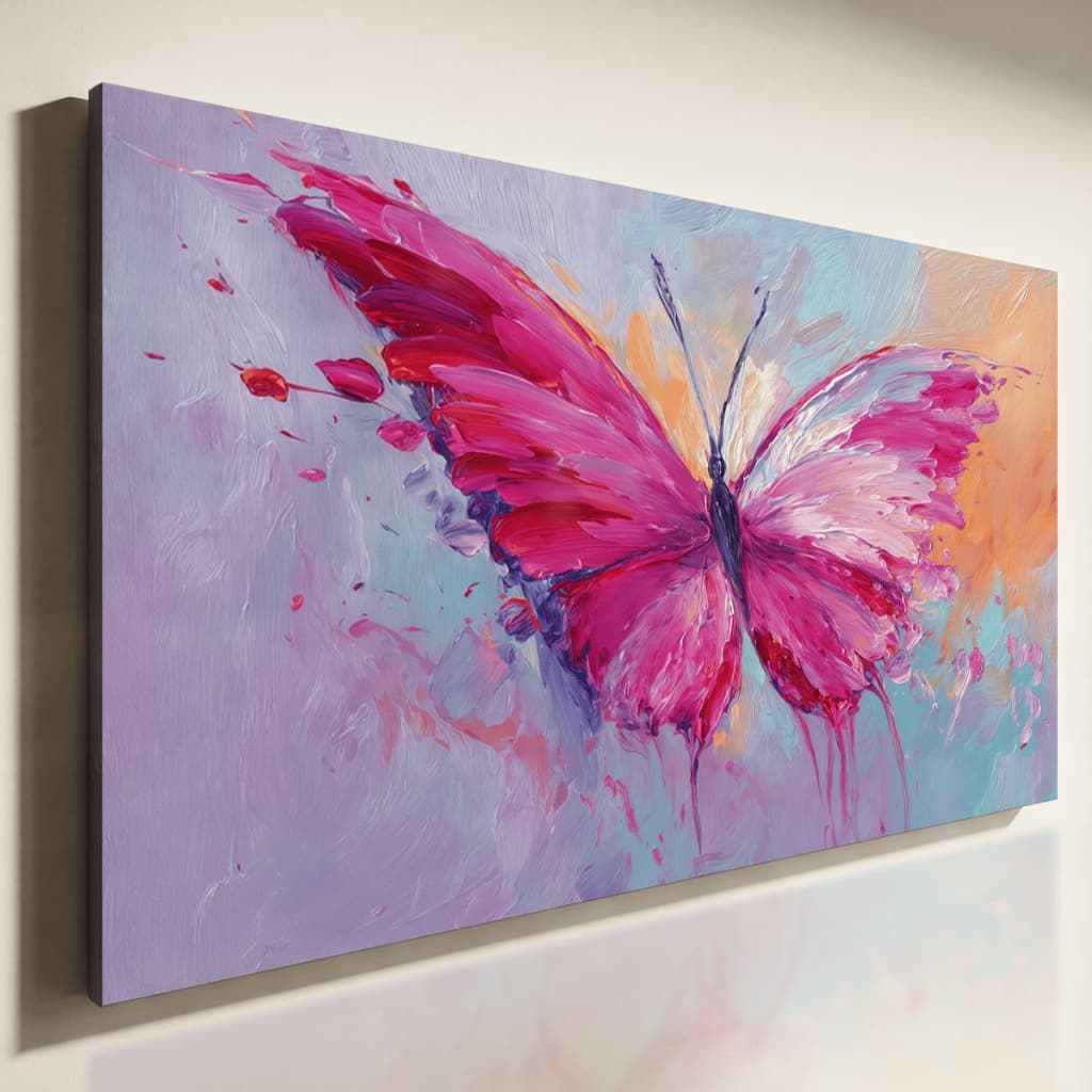 Quadro Decorativo Borboleta Rosa Abstrata Com Efeito Pintura Arte Moderna Sala Luxo