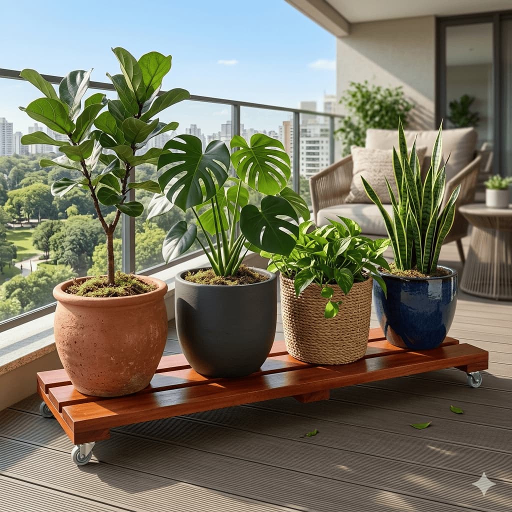 Jardineira base suporte Para Vaso de Planta 80cm x 20cm Rodinhas
