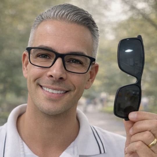Armação Masculina  Quadrada Óculos de Grau com Clip-On Magnético Polarizado 2 em 1 + Estojo e Flanela