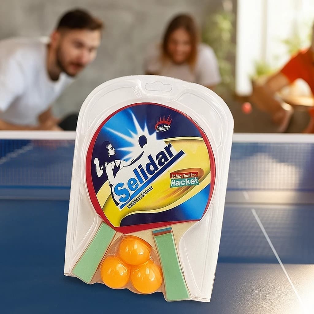Kit Ping Pong Tênis Mesa Com 2 Raquetes E 3 Bolinhas - Diversão Infatil e Adulto