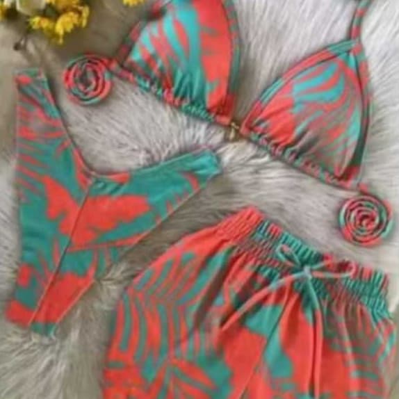 conjunto de biquíni feminino  com shorts  ajustavel asa delta cortininha levanta bumbum tendencia verão