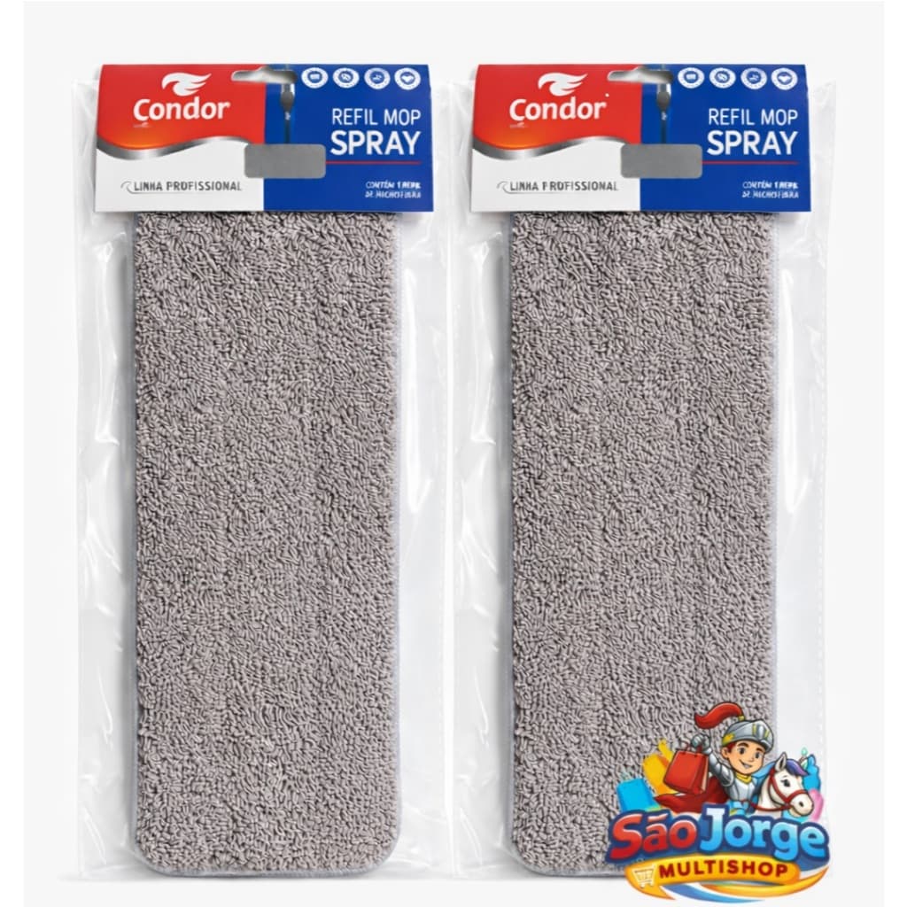Kit 2 Refil Mop Spray Esfregão Microfibra Lavável Limpeza Piso Reposição 33x12cm