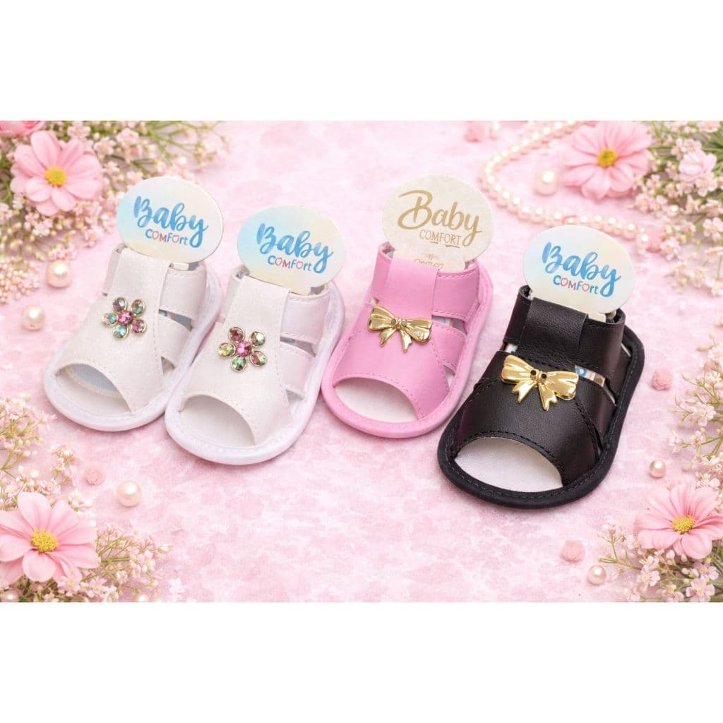 Sapatinho de bebê Recém Nascido - Kit com 3 Pares Sortidos Sandálias Femininas