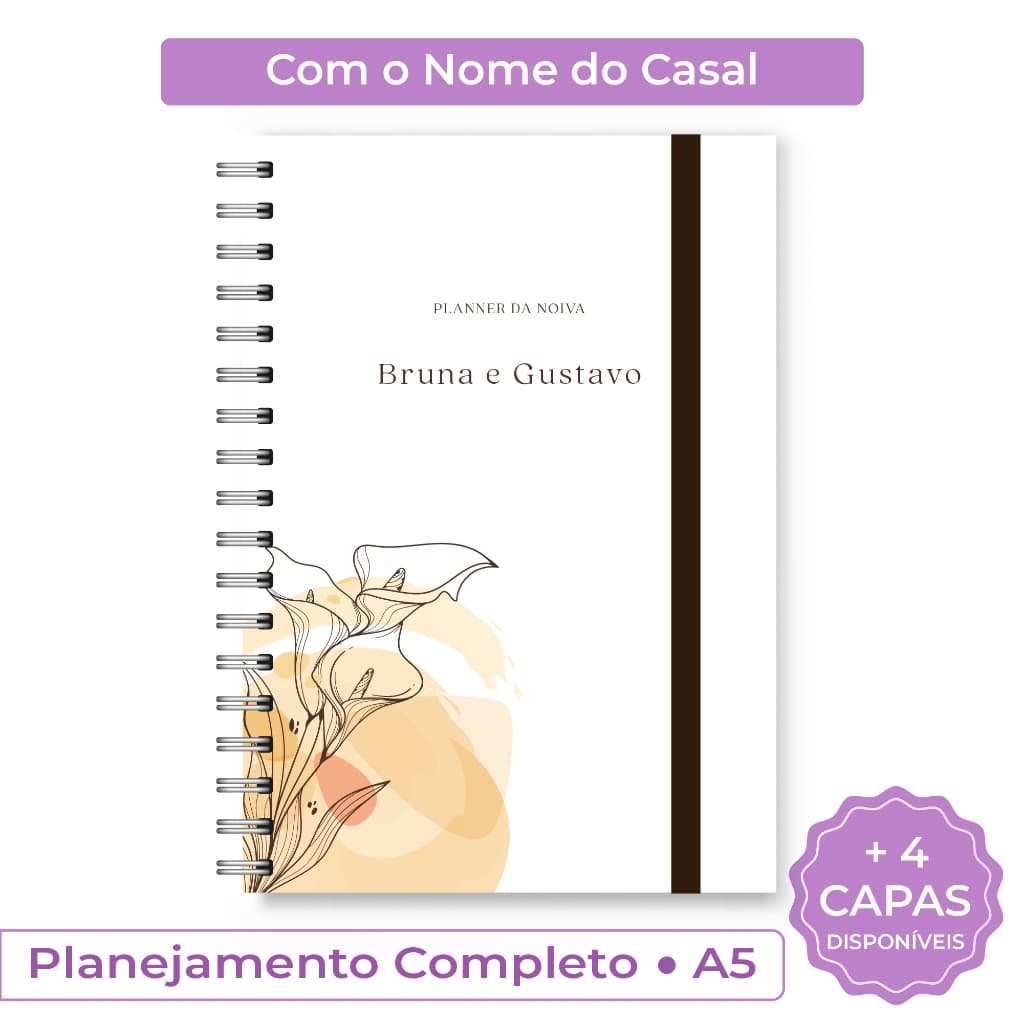 Planner da Noiva Personalizado com Nome Capa Dura | Planejamento Casamento 12 Meses | Presente Noiva
