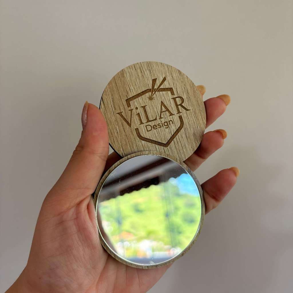 10 Mini espelhos de mão personalizados com sua logo gravada a laser mdf e acrilico