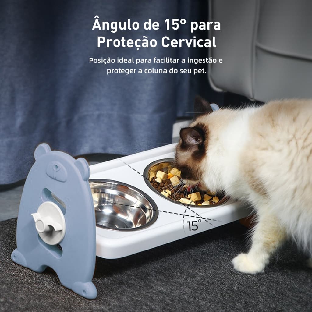 Comedouro Bebedouro Duplo Gato Cachorro Elevado Inox Pet Ortopédico Tigela Antiderrapante Ergonômico