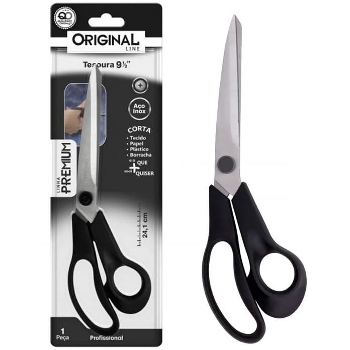 Tesoura Profissional Aço Inox Linha Premium 24,1cm Corte Tecido Papel Borracha Plástico Original Line