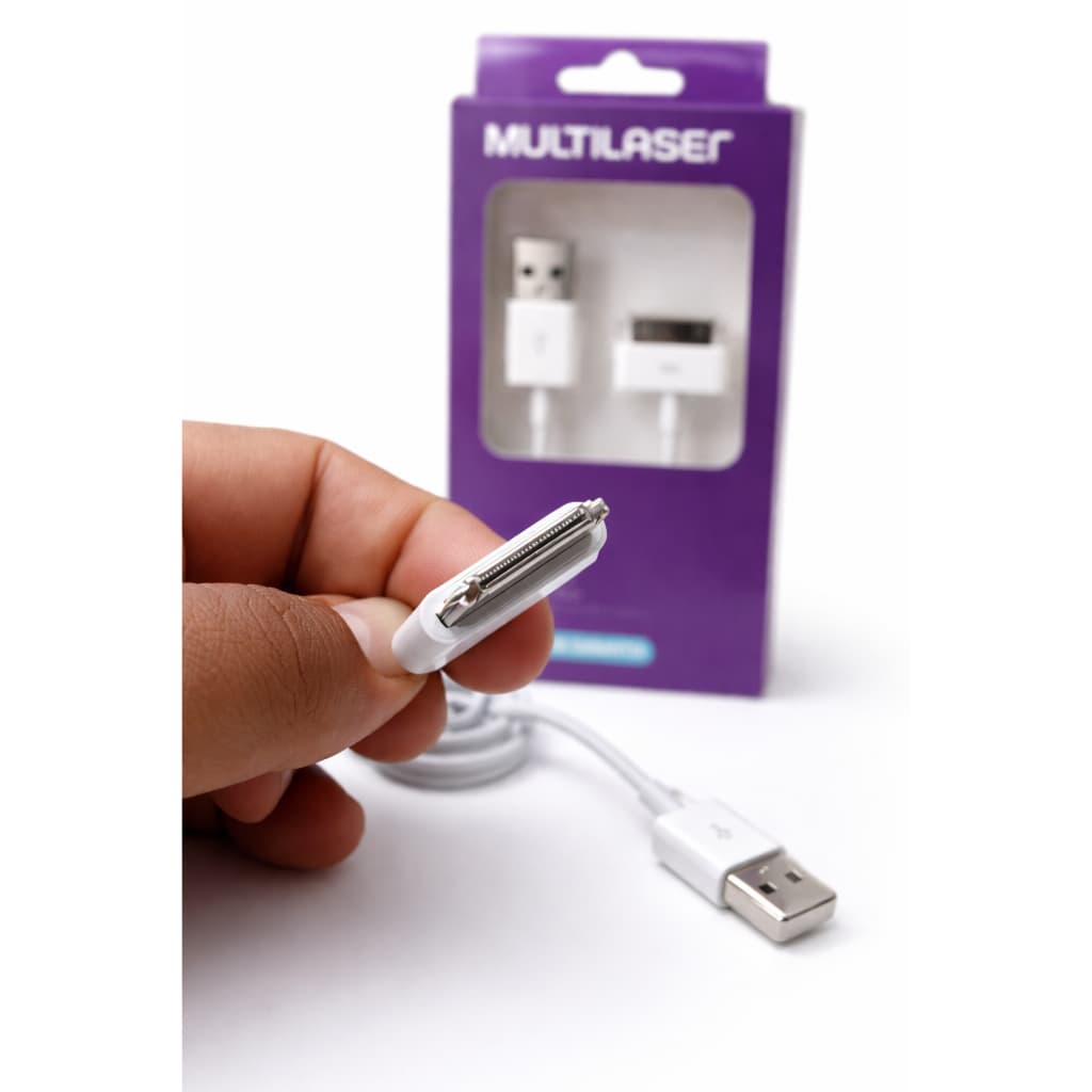 Cabo iPhone 4 4S iPad 2 3 30 Pinos 1,2m Multilaser Carregador e Dados Alta Velocidade