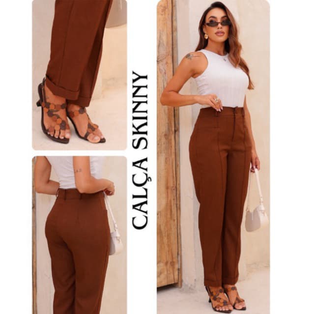 Calça Skiny Social Con Bolsos na Frentre tecido Alfaiataria Luiz Twill premium