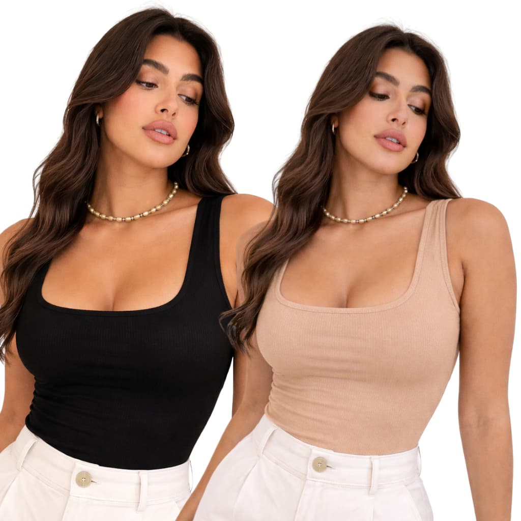 kit 2 Blusa Regata Quadrado Básica Feminina Moda Blusinha Elegante