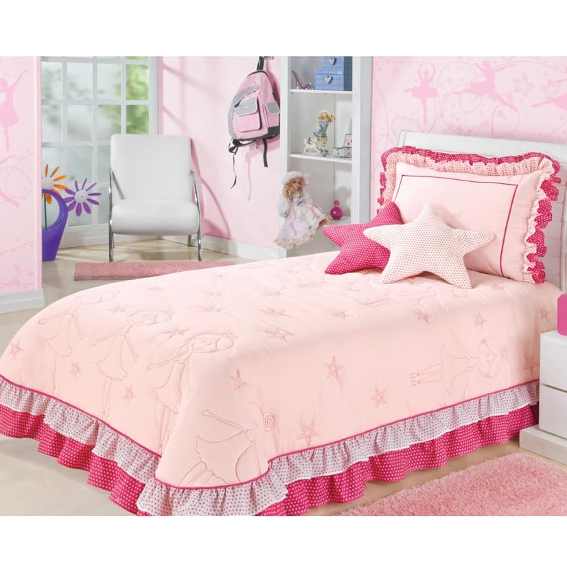 Cobre Leito Infantil Bailarina 4 Peças Decorativo Luxo Lilás e Rosa