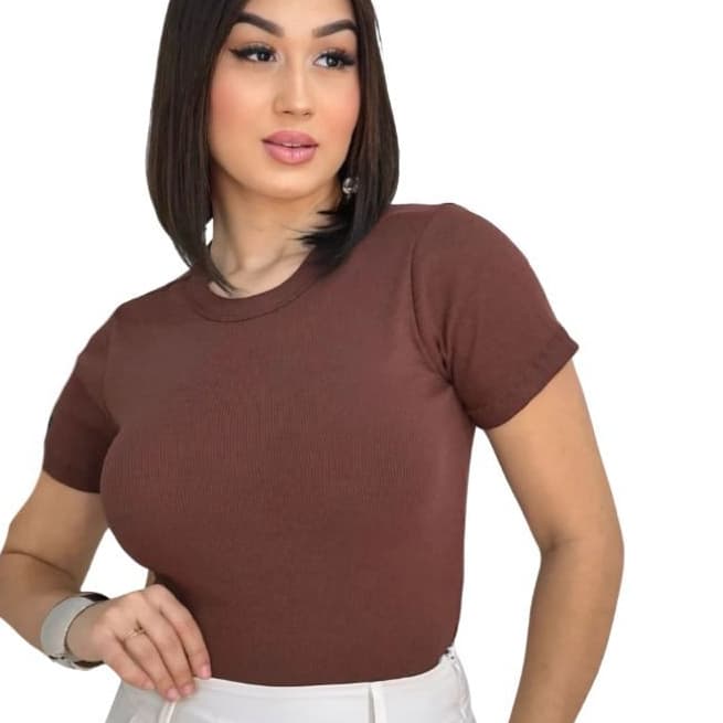 Blusa Baby Look Basica Suplex Duplo Academia Casual Feminina