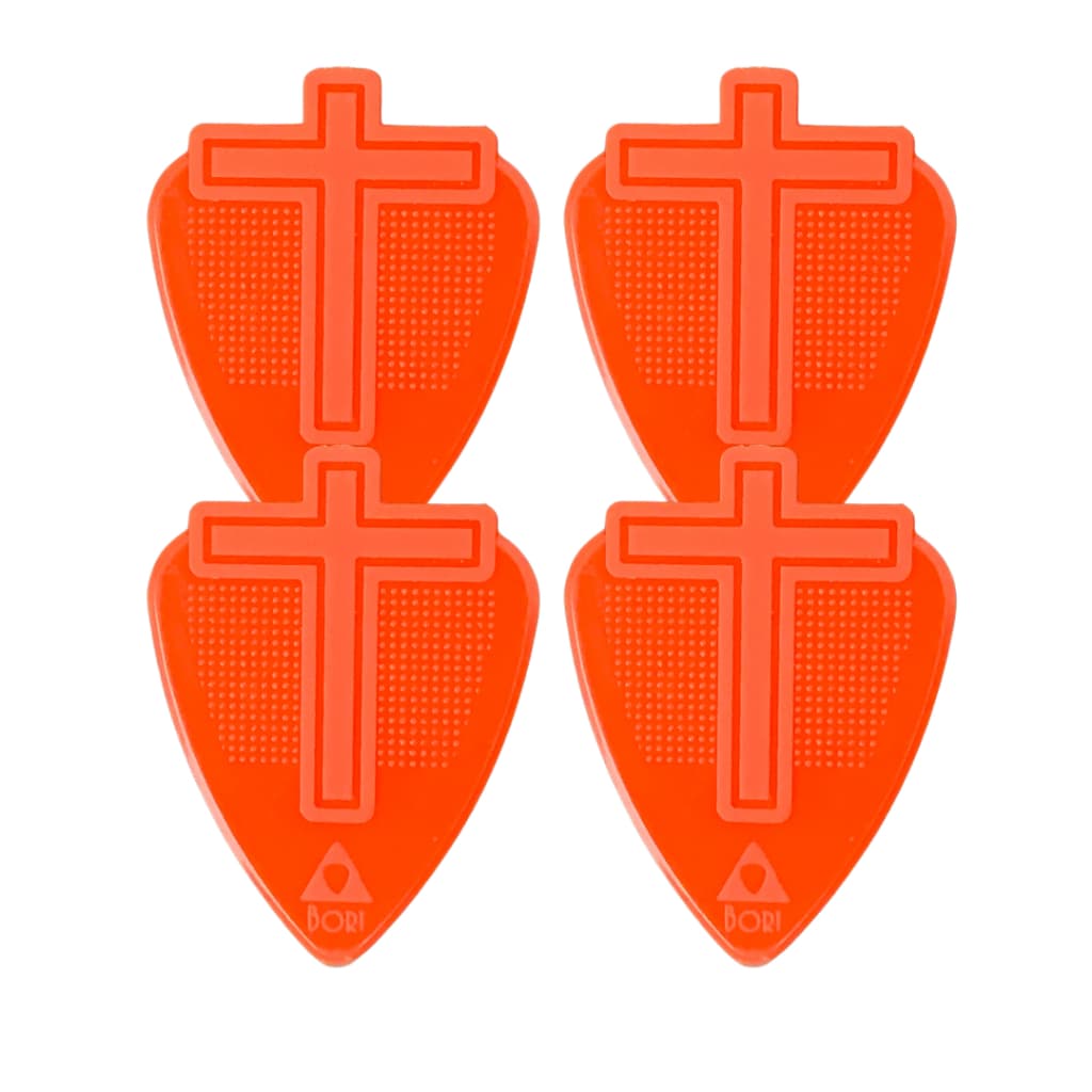 Kit 4 Palhetas Bori Cruz 0.72mm  Grip Antiderrapante p/ Violão Guitarra com Latinha