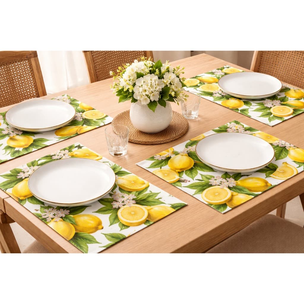 Jogo Americano Premium 4 Peças em Tecido Sublimado Limão Siciliano | Mesa Posta Elegante | Jogo Americano Moderno