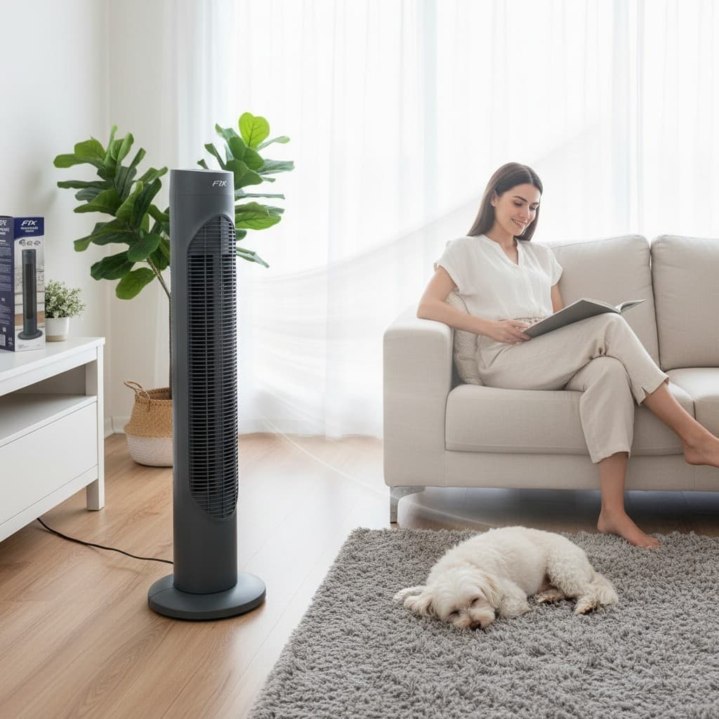 Ventilador Torre Silencioso 127v Fix Cinza Circulador de Chão 03 Velocidades com Timer