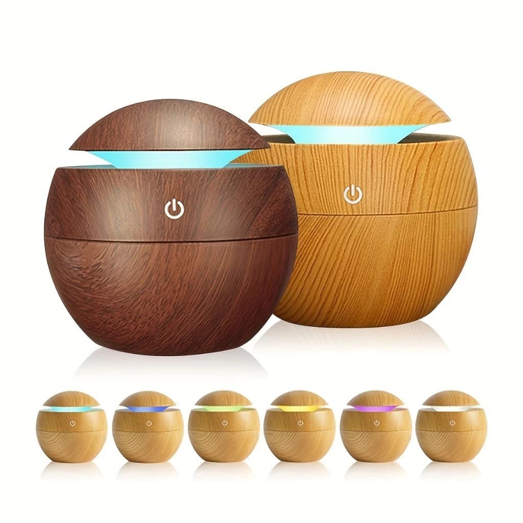 Mini Umidificador de Ar Tipo Madeira com Luz LED e Difusor Aromático - 130ml