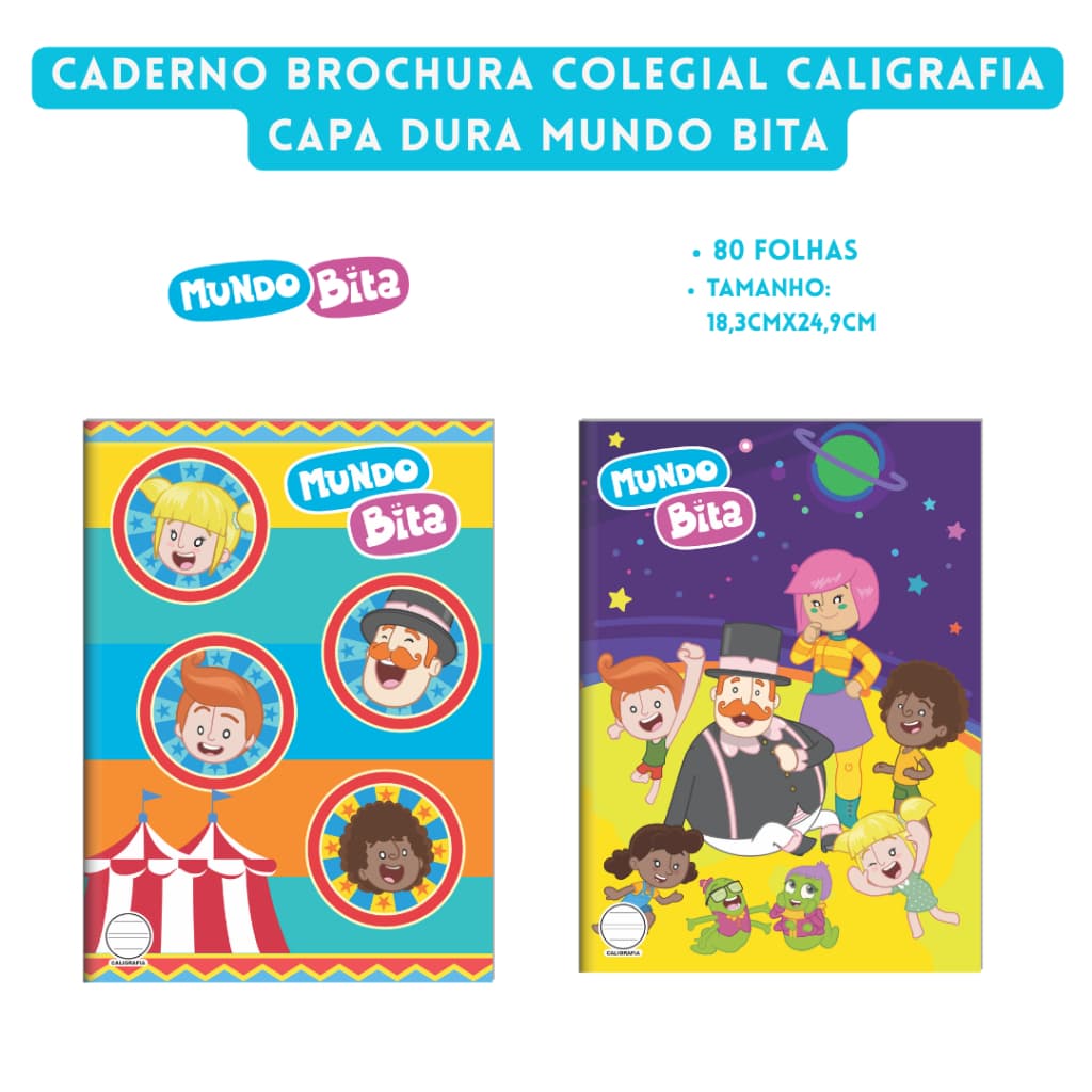 Caderno Brochura Caligrafia Colegial Capa Dura 80 Folhas - Mundo Bita - 3B Cadernos