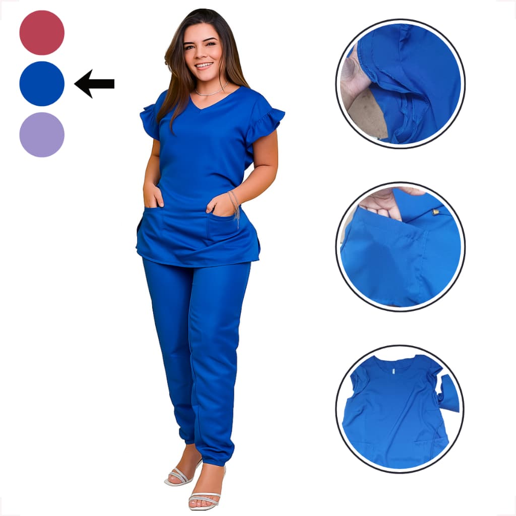Conjunto Scrub Feminino Oxford Profissional com Bolsos Uniforme para Enfermagem, Estética e Consultório
