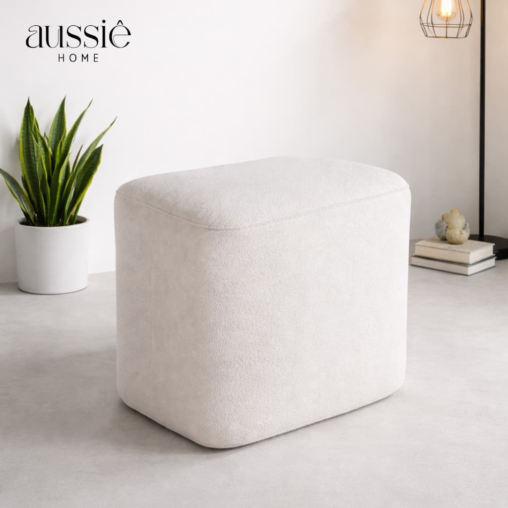 Puff Aluma Orgânico Bouclê Decorativo para Sala Quarto Banqueta Retangular 1 Lugar
