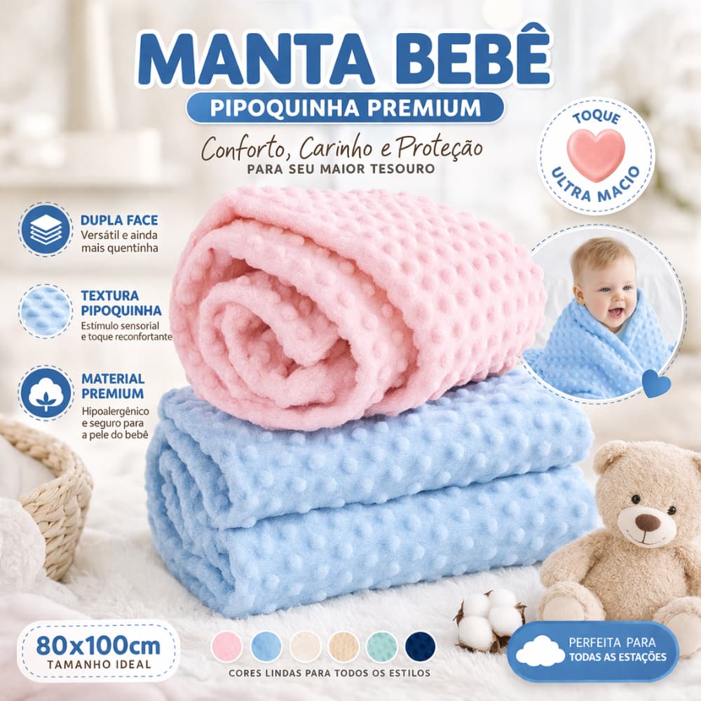 Manta Cobertor Pipoquinha Bebê Manta para Maternidade Infantil Premium 80x100cm