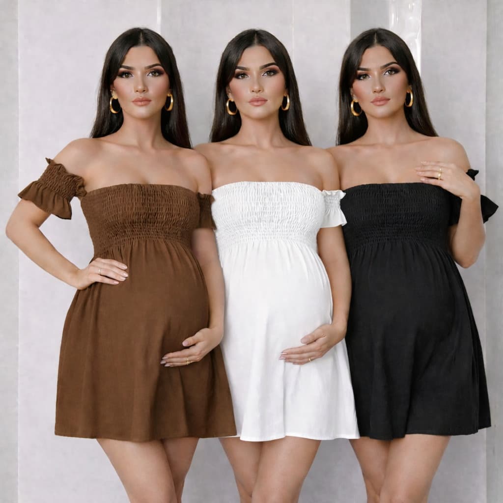 Kit 3 Vestido Gestante Lastex Soltinho Verão Ombro a Ombro Confortável de qualidade