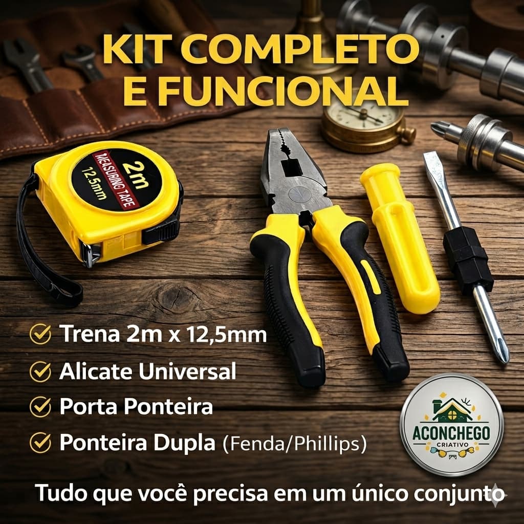 Mini Jogo Ferramentas Alicate e Ponteira Dupla Fenda e Phillips com Alicate universal Trena Porta Ponteira
