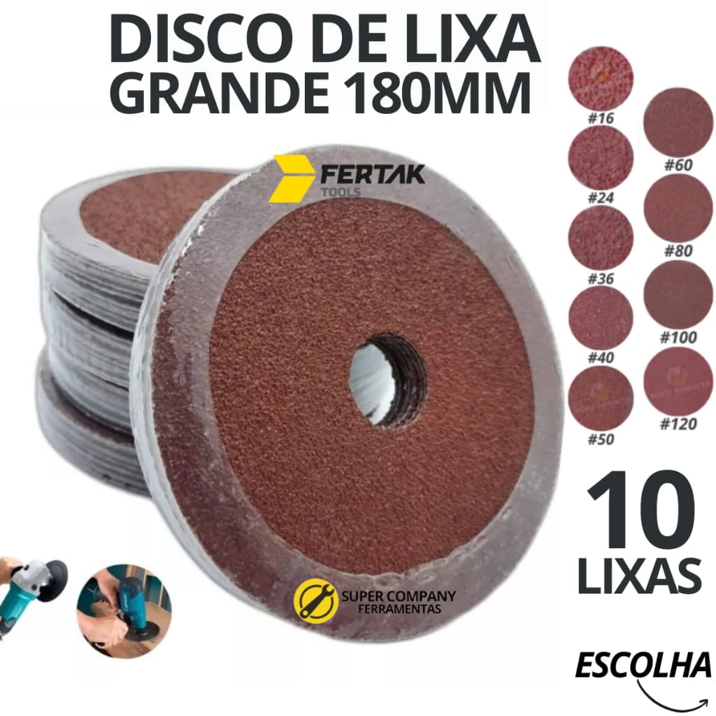 10x Disco De Lixa 7" 180mm Para Esmerilhadeira Lixadeira Ferro Madeira Metal - Escolher Gramatura