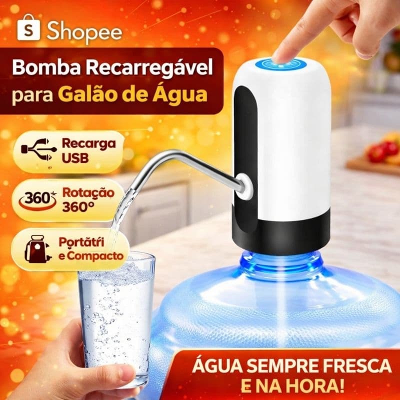 Bomba Elétrica Recarregável para Galão de Água USB Dispenser Automático Portátil
