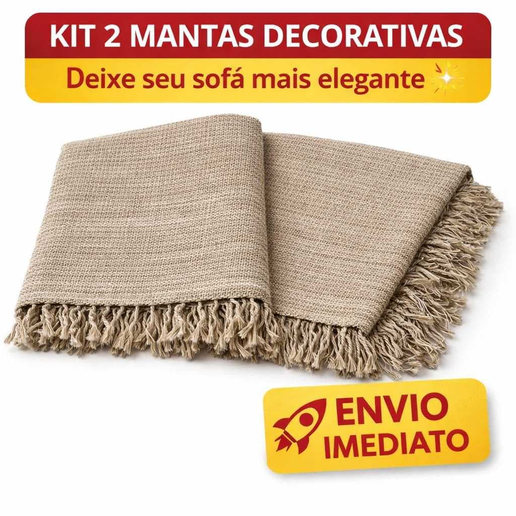KIT 2 MANTAS PARA SOFÁ OU CAMA GIGANTE 2.20 X 1.20 LUXO 100% ALGODÃO DECORATIVA ARTESANAL