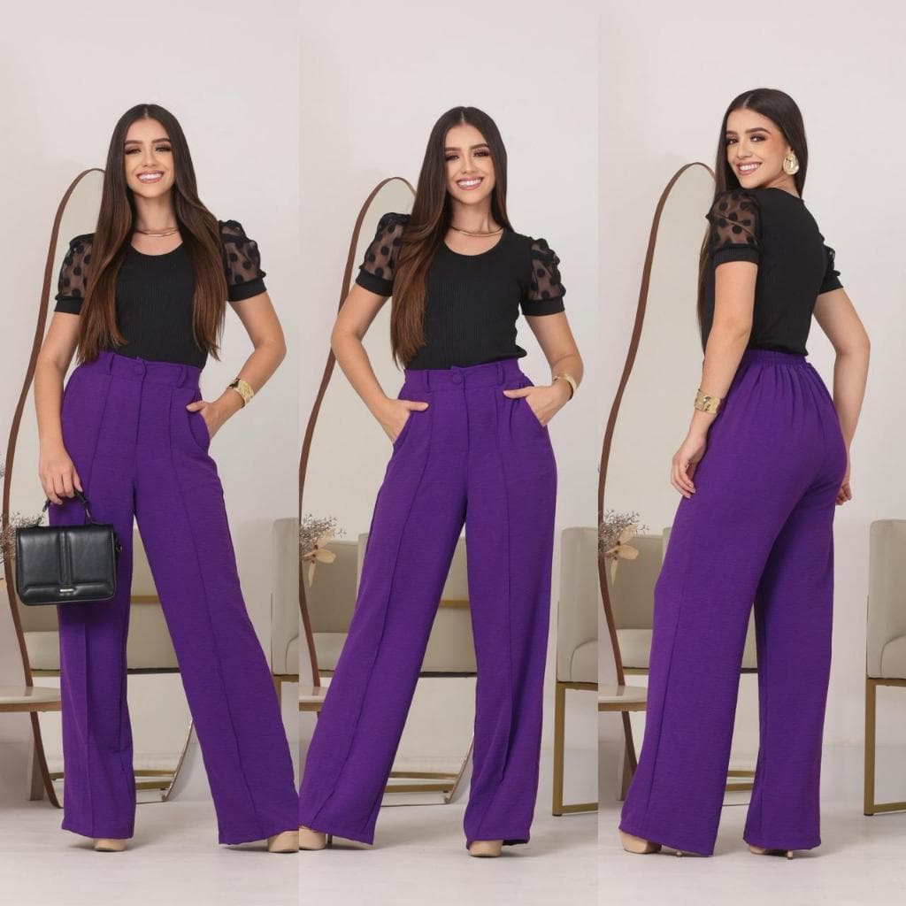 CALÇA PANTALONA FEMININA COM BOTAO E ELASTICO NA CINTURA TECIDO DUNA PREMIUM