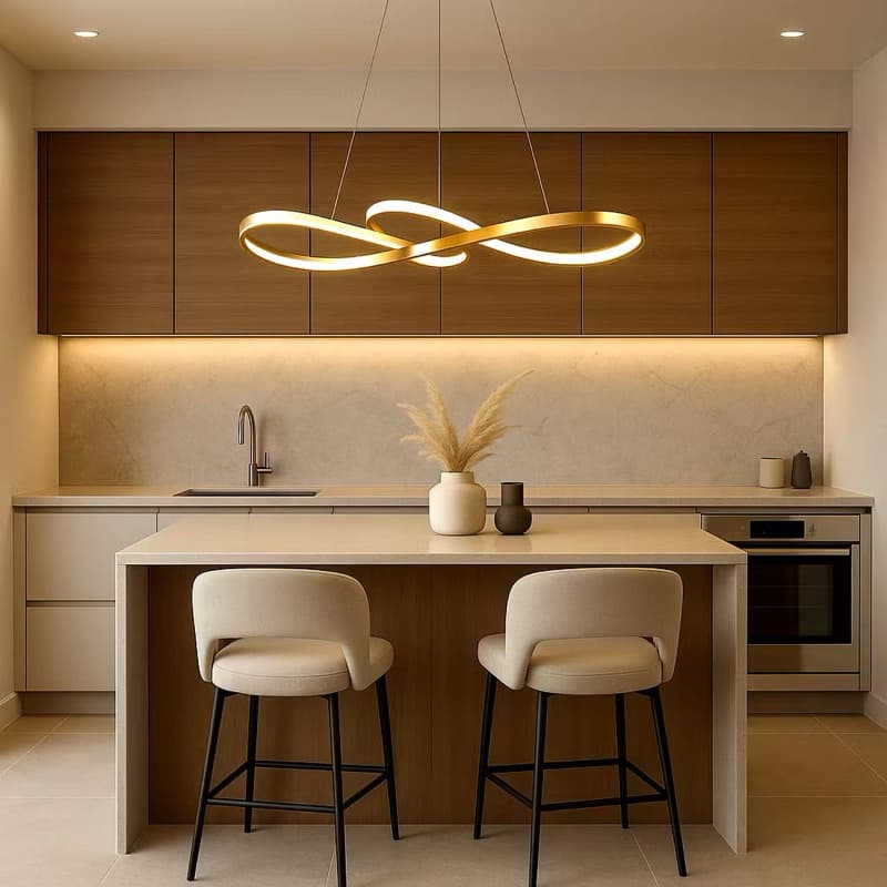 Pendente LED Moderno Infinito Dourado Luxo Para Sala e Mesa de Jantar