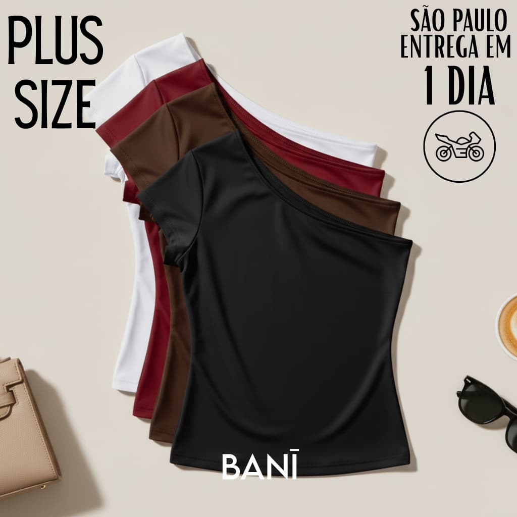 Blusa ombro único plus size feminina malha suplex mula manca forro duplo premium