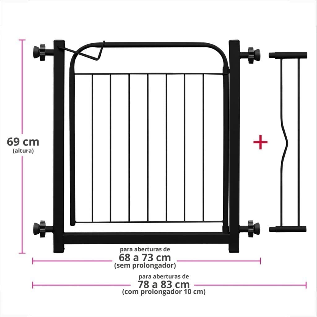 Grade Portão de Proteção Pet e Bebê Ajustável 69–84cm Cachorro Segurança para Cães e Crianças 001