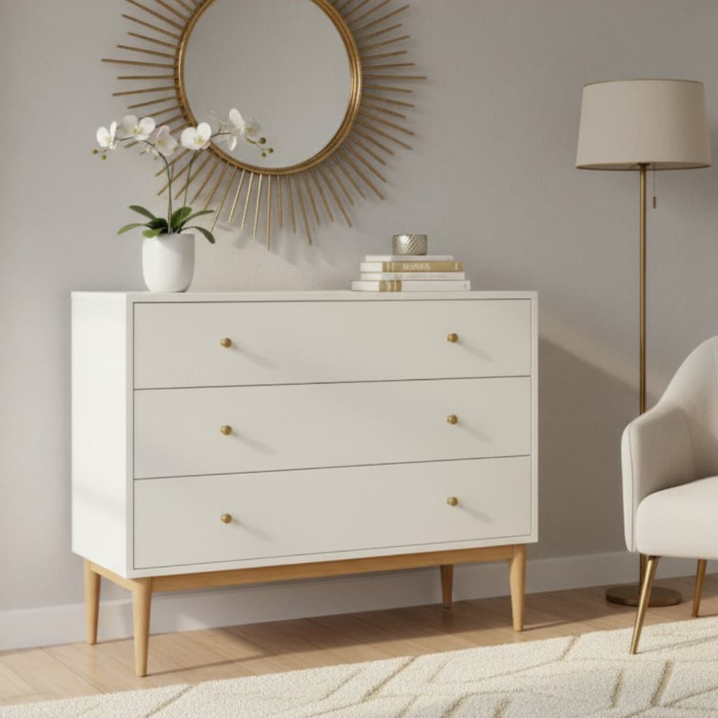 Cômoda Elegance 3 Gavetas Luxo Moderno Design Premium varias cores Pés Palito retrô madeira
