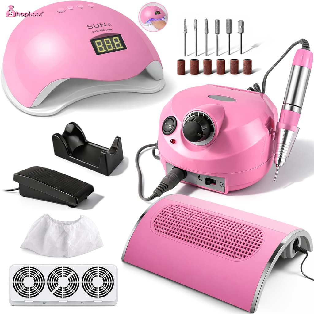 Kit Manicure de Unha Cabine Estufa Sun 5 Unhas Gel + Lixadeira Motor Porquinho Controlador Pedal + Coletor  3 Coolers
