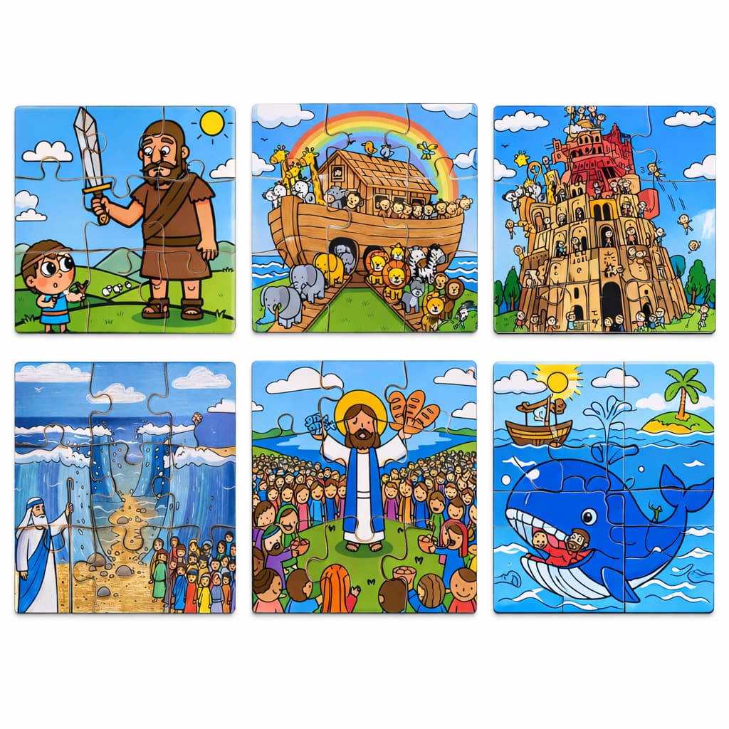 Kit 6 Quebra Cabeça Bíblico Cristão Biblia Brinquedo Pedagógico Infantil MDF