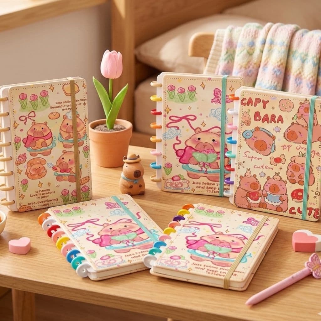 Caderno Design Capivara Inteligente 8/10 Discos A5/B5 Escolar/Escritório/Papelaria 80 Folhas Removível