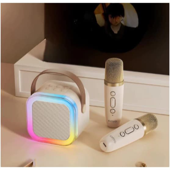 Caixa de som Bluetooth Karaoke com Microfone Mini Alto-falante Luzes LED e Diversão para a Família