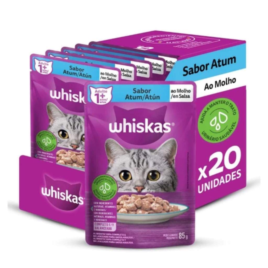 Kit com 20un Ração Úmida Whiskas Sachê Atum Gato Adulto 85g