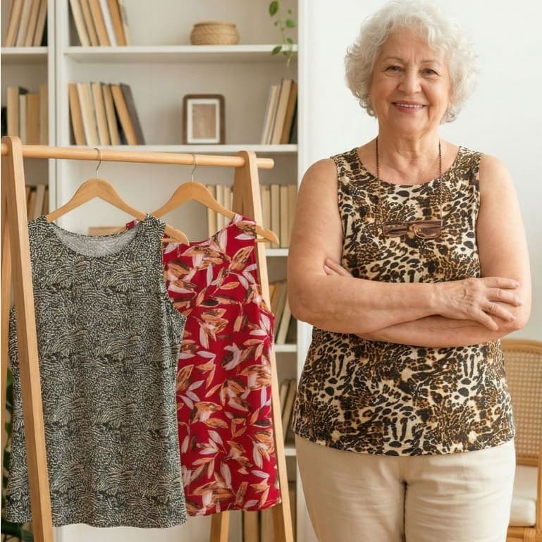 Kit 3 Regatas Feminina Estampas Sortidas em 100% Poliéster Leve Fresco