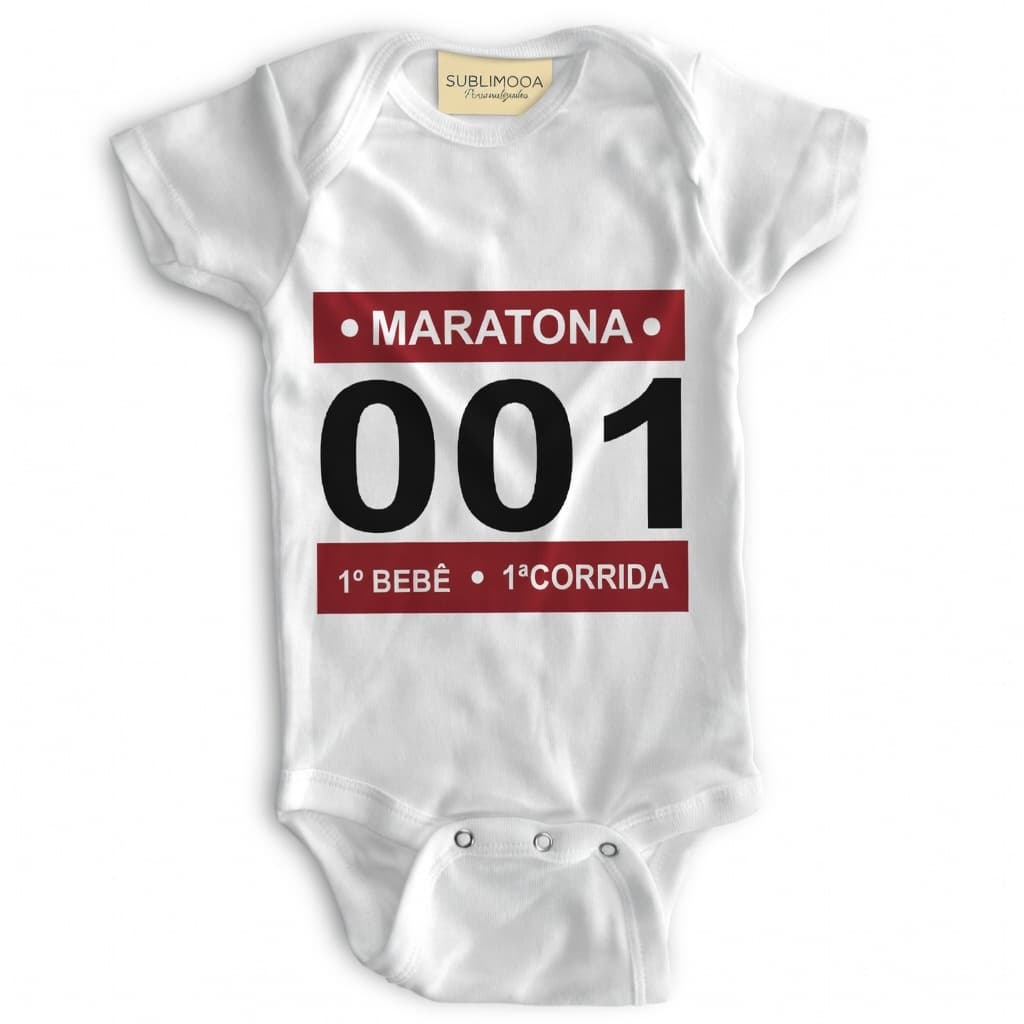 🏃👶 Body Bebê Personalizado - Maratona 001 1º Bebê 1ª Corrida - Poliéster + Elastano - Estica! ❤️✨