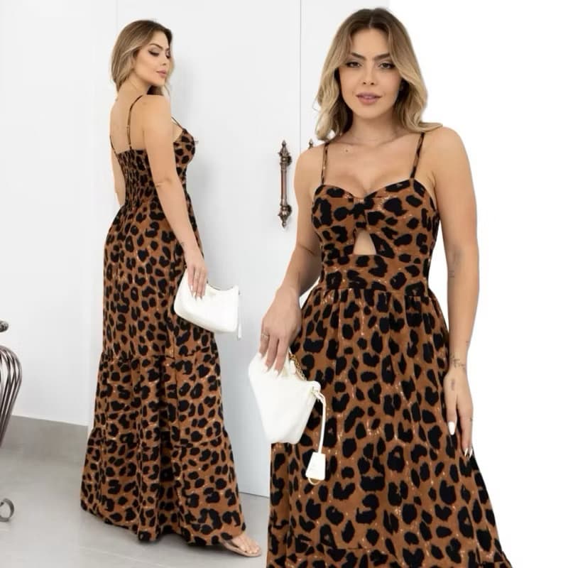 Vestido Longo Bojo Feminino Festa Madrinha Alça Regulável Ótimo Caimento estampado convidada formatura Linha PremiumH-3