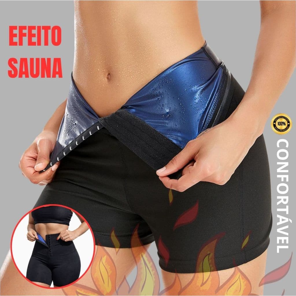 Bermuda Sauna Modeladora com Efeito Térmico e Compressão Ajustável para Treinos e Uso Diário