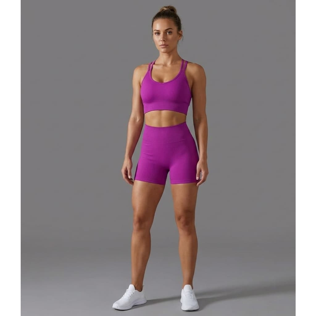 Conjunto Anarruga Texturizado Para Academia Feminino Short Cós Alto Top com Bojo