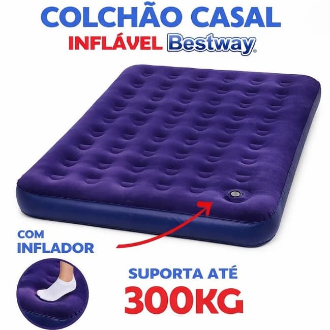 Colchão Inflável Casal + Inflador Embutido Com Kit reparo Incluso Resistente
