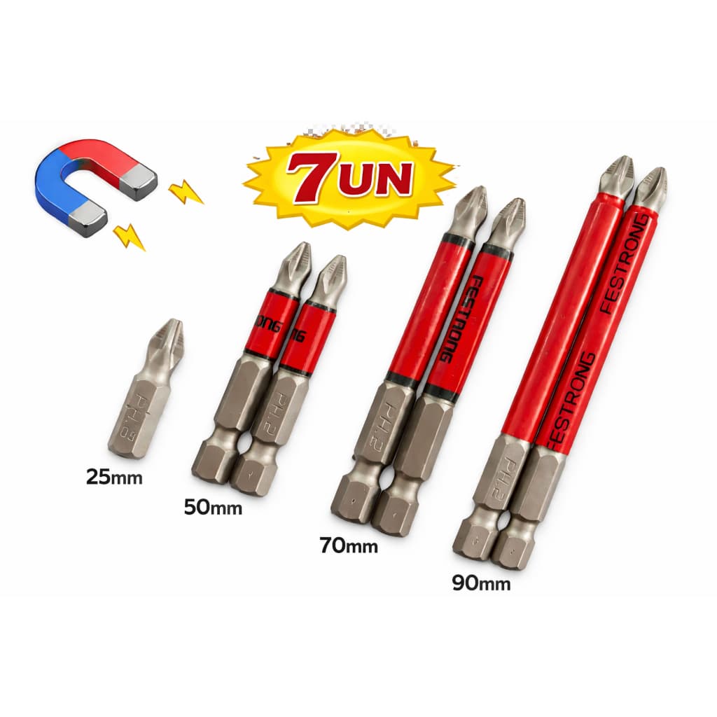 Kit Bits Ponteiras Magnéticas Aço Reforçado 25 a 90mm Profissional Antiderrapante