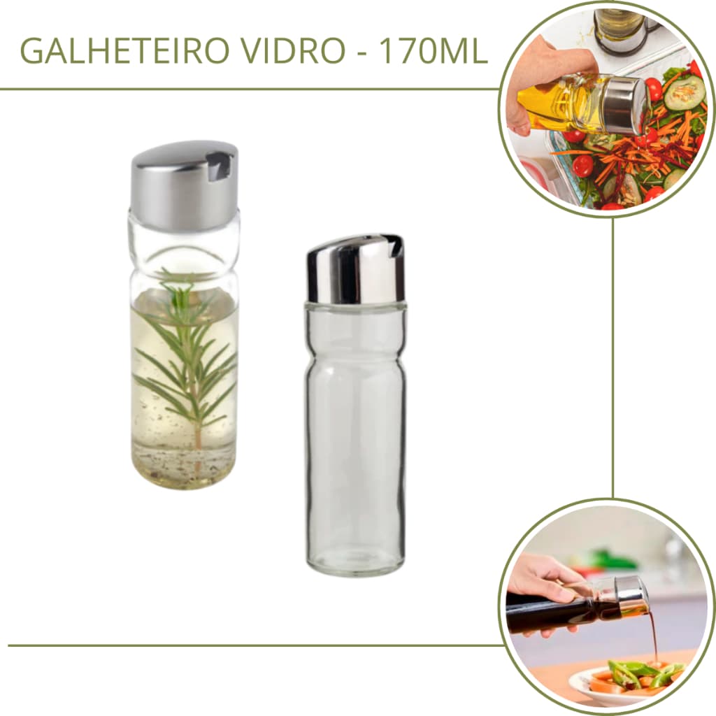 Galheteiro Vidro 170ml Porta Azeite Shoyu Vinagre - Ref: 0065