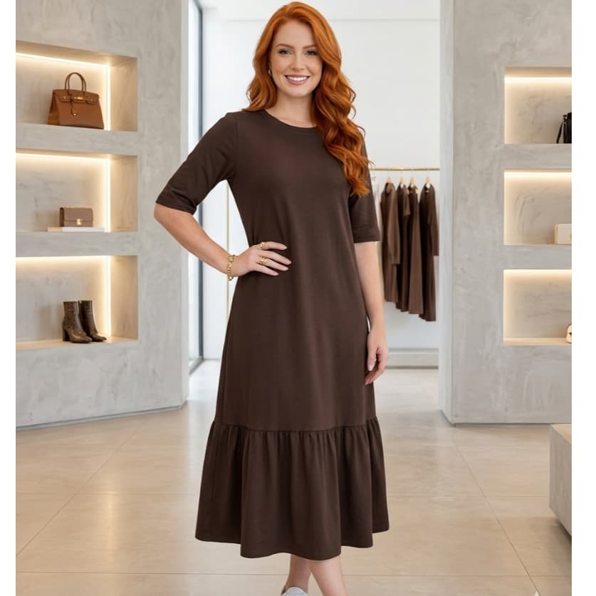 Vestido Midi Blusão Savana Blogueirinha Verão Tendencia Sem Estampa