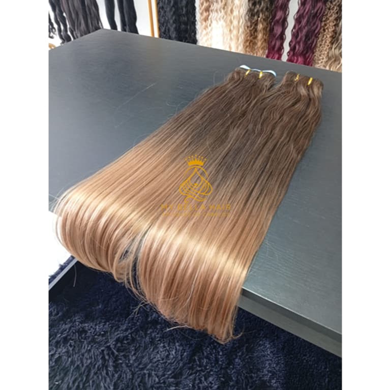 Aplique de Cabelo Fibra Russa Fita Adesiva Semi Humano Natural 70cm Liso Californiana