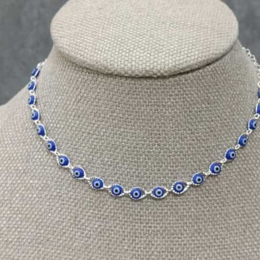 COLAR CHOCKER OLHO GREGO FOLHEADOSAZUL ESCURO E AZUL CLARO
